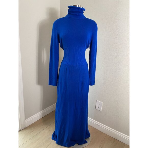 NEW Fehaute Womens 6 Blue Turtleneck Long Sleeve Maxi Dress Wool Blend - Picture 1 of 11